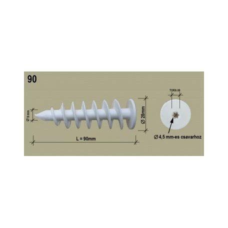 Polisztirol dűbel 90 csavarmenetes 10 cm szigeteléshez